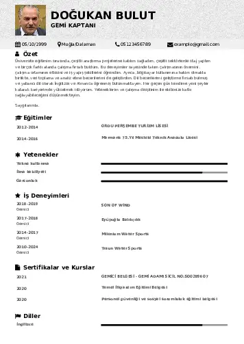Gemi Kaptanı CV Örnekleri cv indir